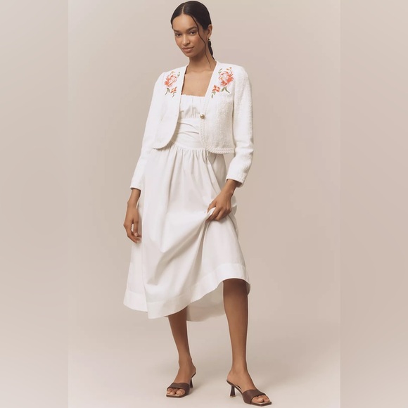 NWT 10 Derek Lam 10 Crosby x Anthropologie Bayle Embroidered Tweed Jacket Cream - Picture 2 of 15